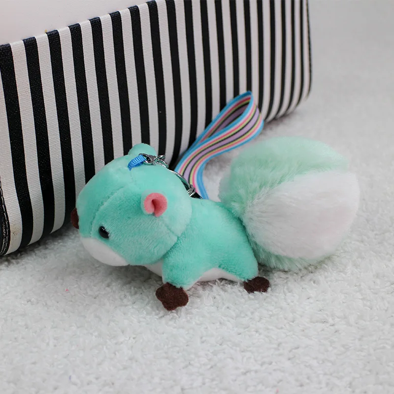 

Fashion 10CM Cute Squirrel Animal Plush Doll Toy Key Chain Ring Woman Bag Charms Faux Rabbit Fur Pom Pom Keychain Rope Trinket
