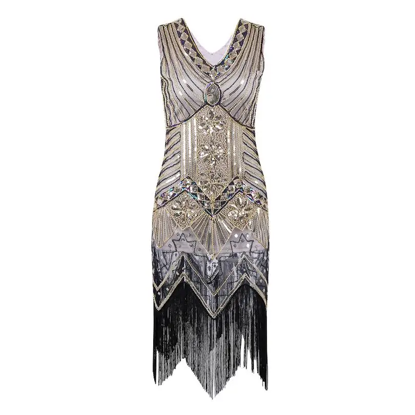 Женское платье с бахромой Gatsby винтажное без рукавов v образным вырезом вечерние