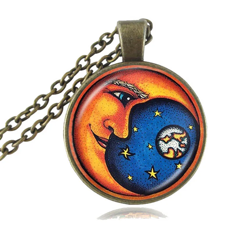 Sun God & Moon ожерелье День и ночь Инь Ян кулон галактика ювелирные изделия