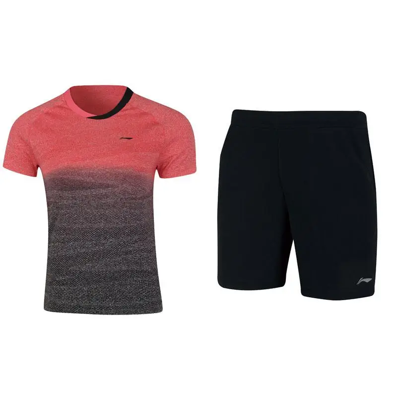 Li-Ning, мужские костюмы для соревнований по бадминтону, футболка+ шорты, комплект, дышащая удобная подкладка, спортивные комплекты AATN051 COND18 - Цвет: AATN051-4H