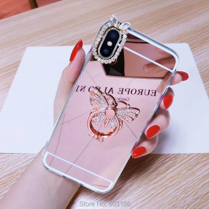 Для huawei смартфона Honor 8X9 10 lite 7C 7X 7A 8A Y7 Prime Y9 Стразы Корона с кольцом-держателем зеркальный чехол