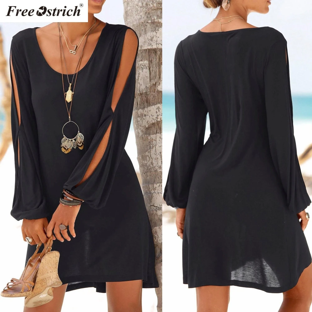 Женское пляжное платье с круглым вырезом однотонное мини-платье в повседневном