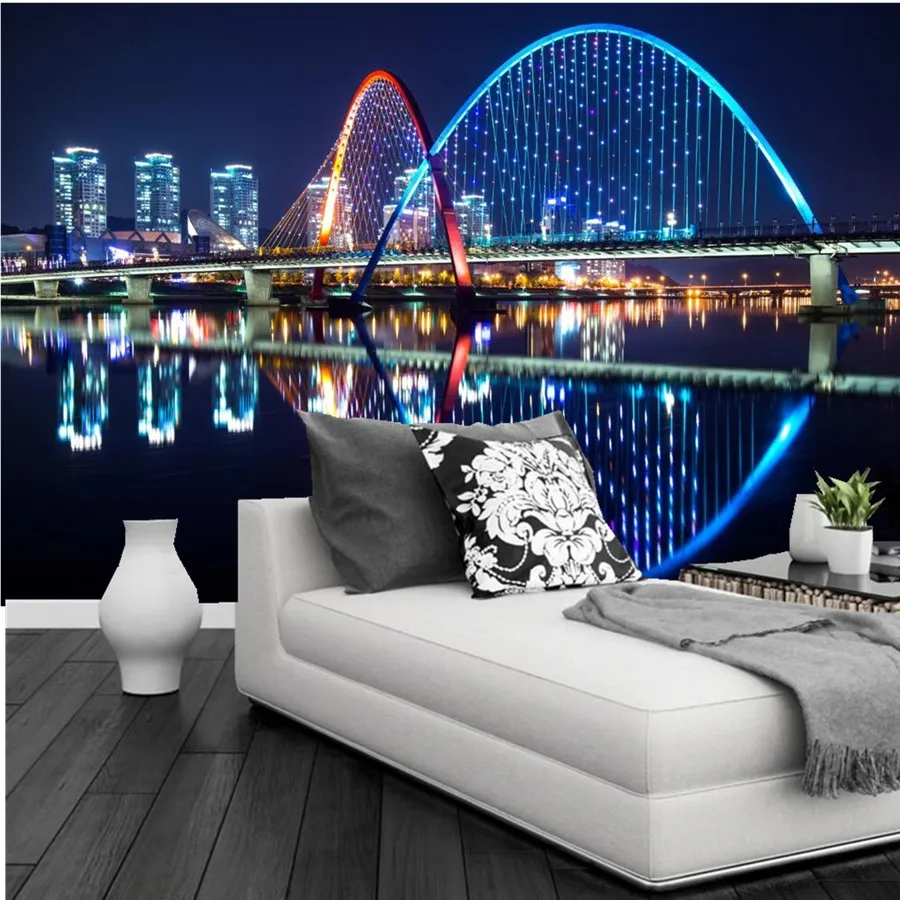 Пользовательские красивые дома реки мосты праздники огни ночные города обои