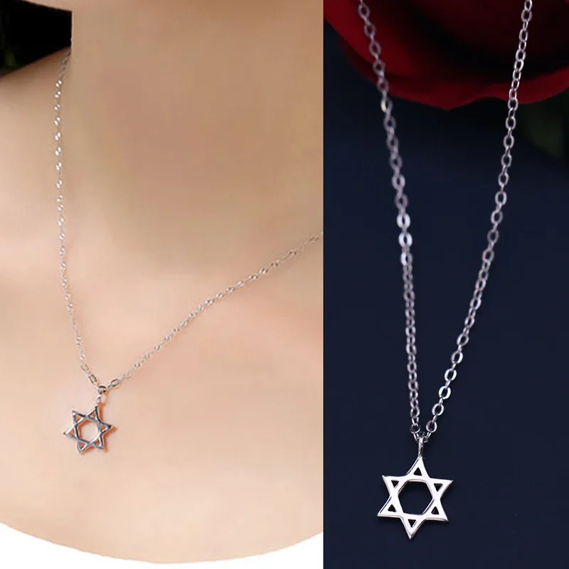 

OMHXZJ Wholesale Personality Fashion OL Woman Girl Party Wedding Gift White Six-Pointed Star 925 Sterling Silver Necklace NC32