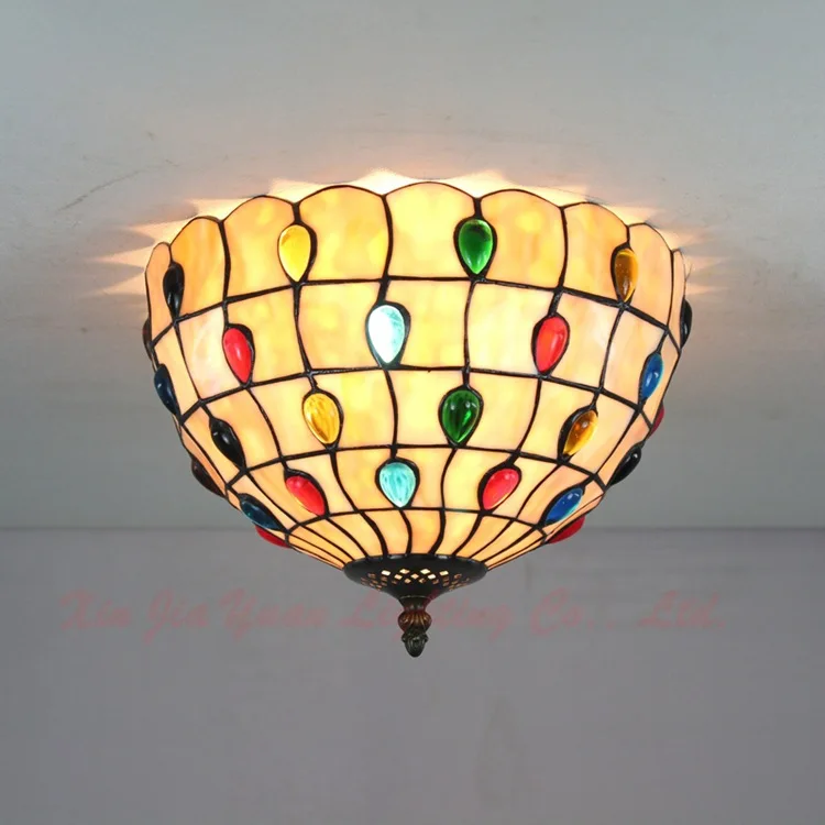 

European Baroque Bohemia 12 inch E27 110-240V Pastoral Ceiling Light Tiffany Round Glass Lampshade lamparas de techo abajur