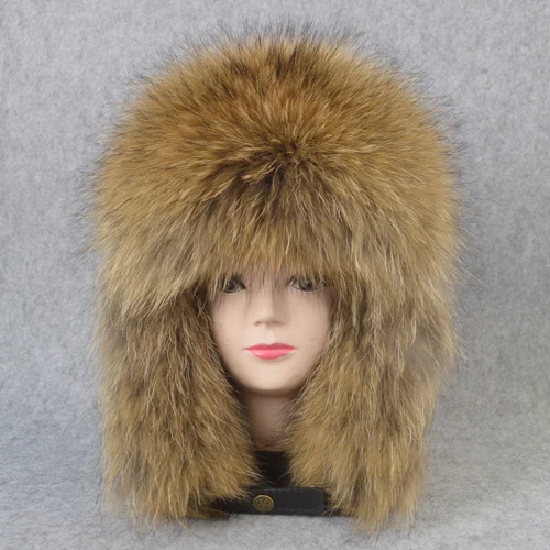raccoon fur Горячая Распродажа уличная натуральный Лисий мех шапка-бомбер зимняя теплая мягкая шапка из натурального Лисьего меха женская качественная натуральная кожаные кепки - Цвет: raccoon fur