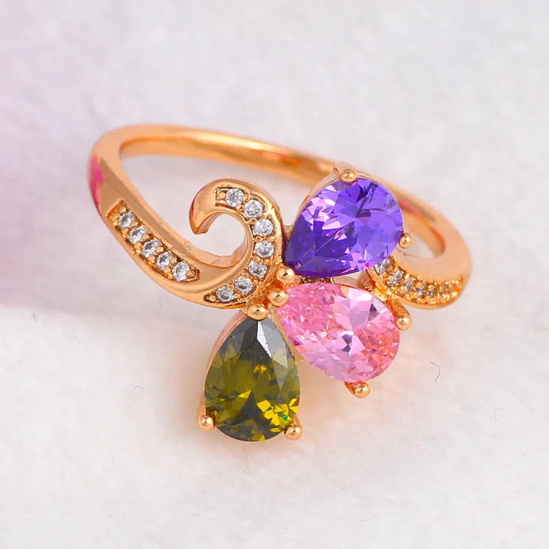 Rolilason Романтический Стиль Цвет Циркон золотой тон Модные украшения подарок на