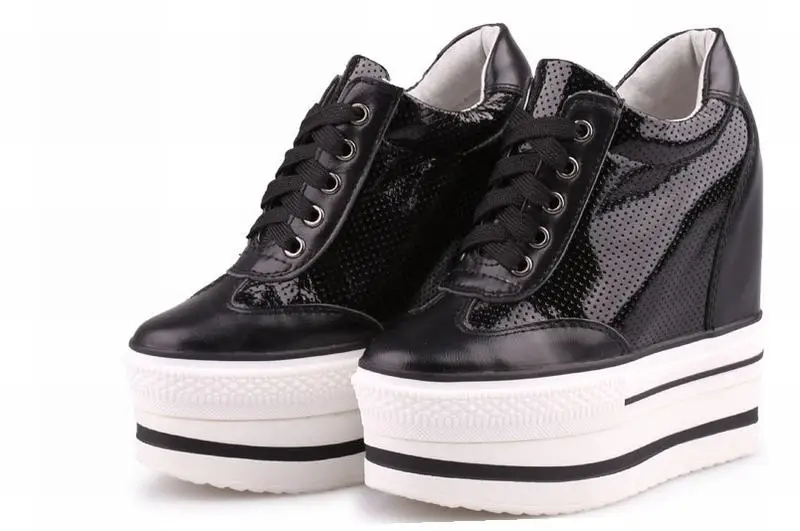 Женские туфли из овечьей кожи пикантные супер удобные на танкетке со шнуровкой