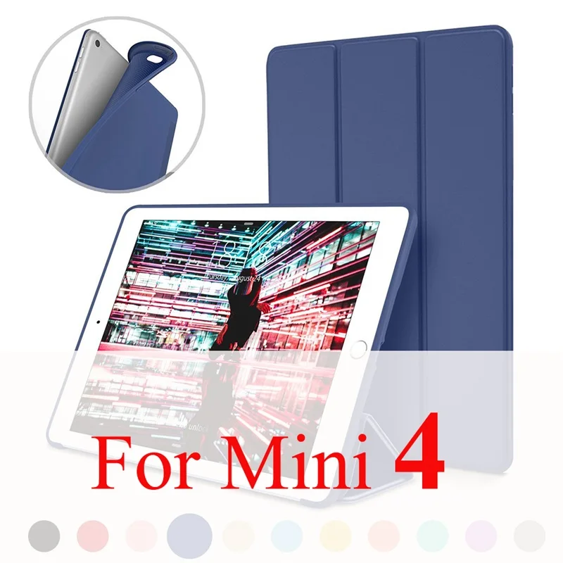 Navy for mini 4 Чехол для Apple iPad Mini 4 3 2 1, тонкий чехол из искусственной кожи, мягкий силиконовый чехол с подставкой для iPad Mini 5, чехол - Цвет: Navy for mini 4