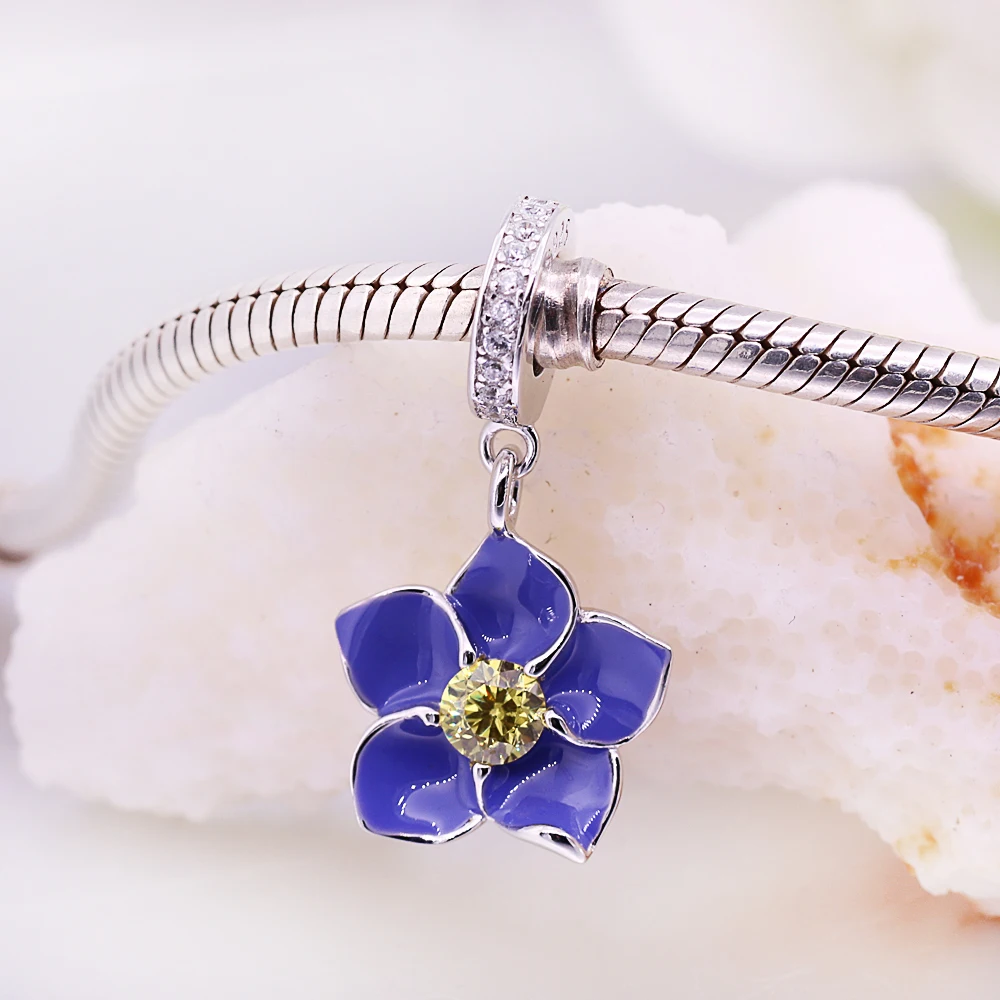 Модные ювелирные изделия Голубая Эмаль Орхидея подвески кулон подходят Pandora