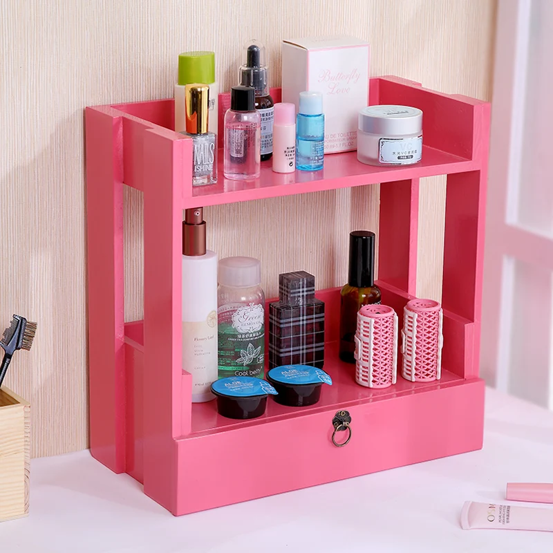 Настольный ящик для хранения косметики из массива дерева простой деревянный