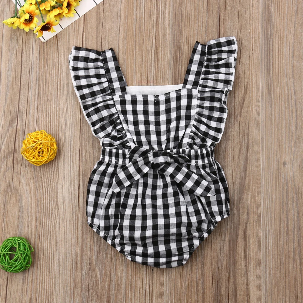 Одежда для новорожденных девочек клетчатый комбинезон с оборками одежда малышей