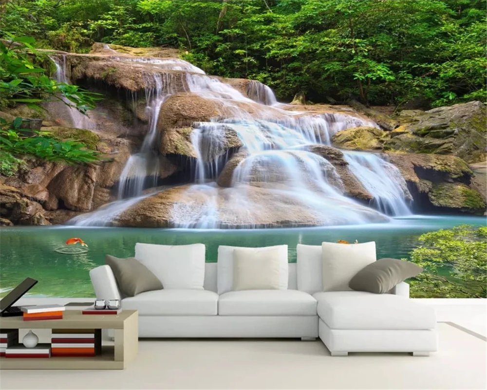 Пользовательские 3d обои современный минималистский зеленый лес водопад пейзаж