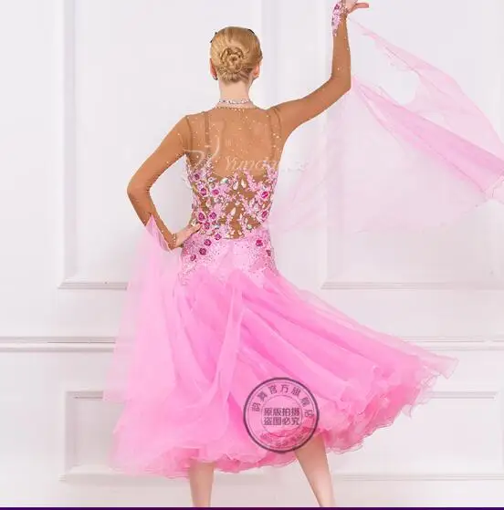 Настройте стандартное розовое платье для бальных танцев девушек женские платья