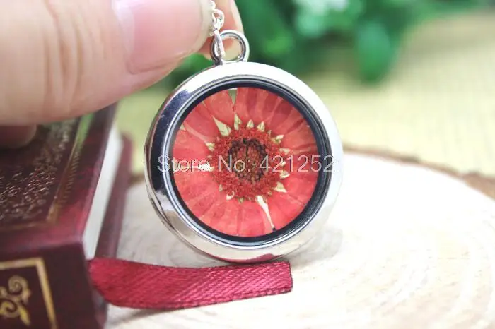6 шт. колье с окошком настоящая Хризантема цветок стеклянный медальон ожерелье