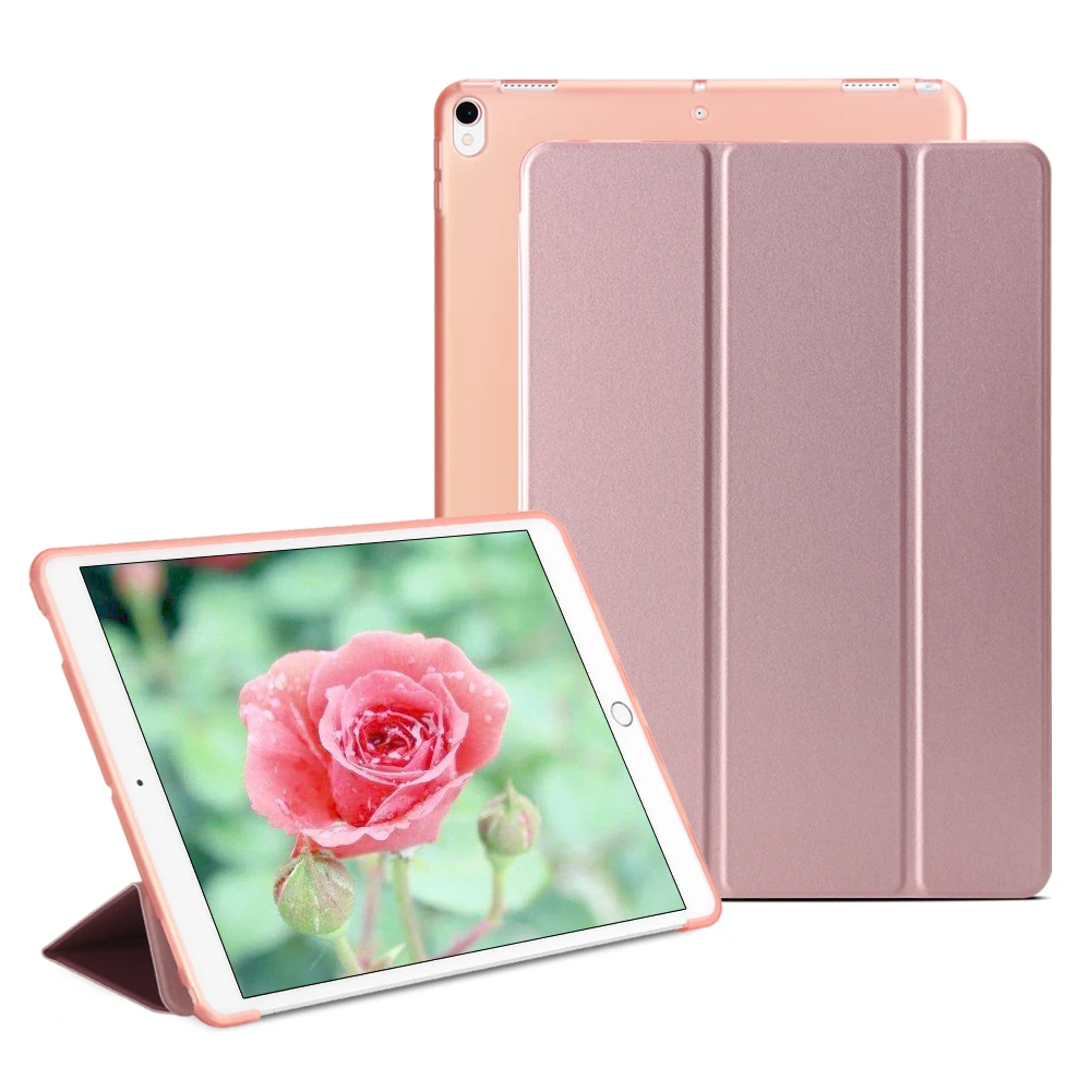 Rose Gold Чехол для iPad Pro 10,5 чехол ПУ; кожа; Силикон Мягкая задняя Фолио-подставка полупрозрачный смарт-чехол для iPad 10,5 дюймов авто сна - Цвет: Rose Gold