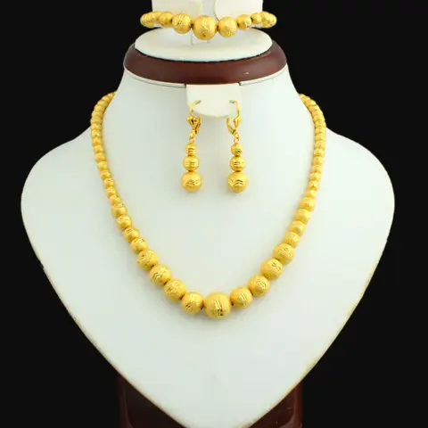 Набор украшений из золотых бусин, 45 см, ожерелье/серьги/21 см, браслет золотого цвета, ювелирные изделия, бусы в Африканском/этническом стиле для женщин
