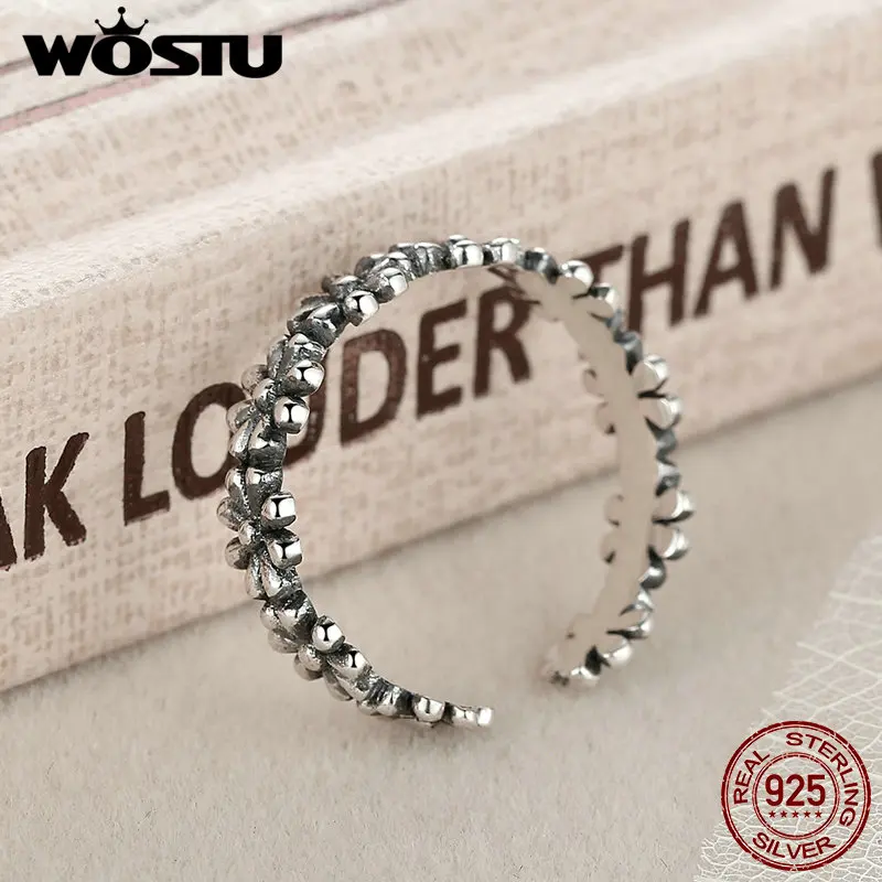 WOSTU, настоящее 925 пробы, серебряное, винтажное, стекируемые ромашки, открытые, кольца на палец для женщин и мужчин, фирменное кольцо, хорошее ювелирное изделие CSR046