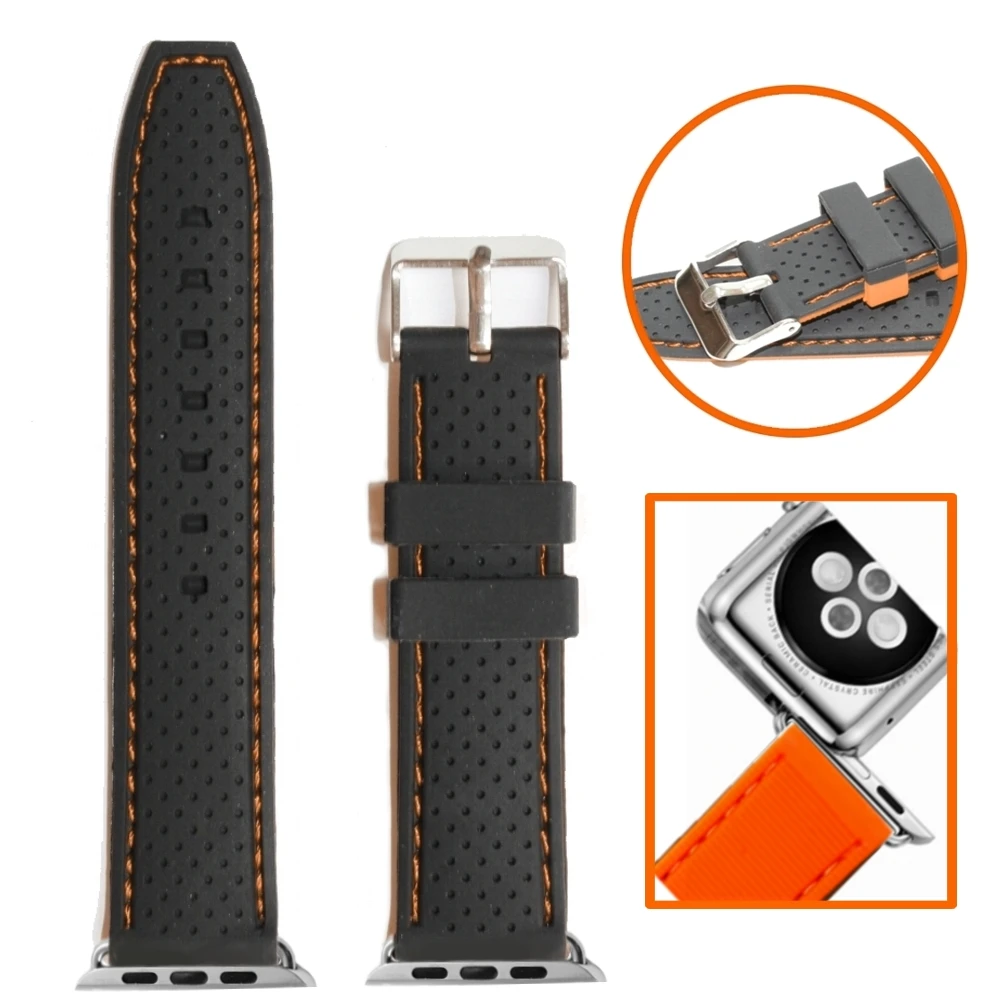 38 мм ремешок для часов Apple iWatch черный с оранжевым цветом силиконовый желе