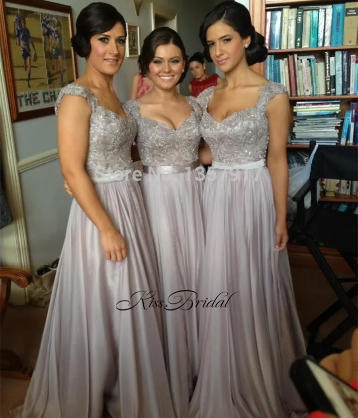 Same as picture Vestido de festa Длинные Новые платья подружки невесты вырез сердечком шеи с коротким рукавом длиной до пола ТРАПЕЦИЕВИДНОЕ шифоновое вечернее платье с бисером - Цвет: Same as picture
