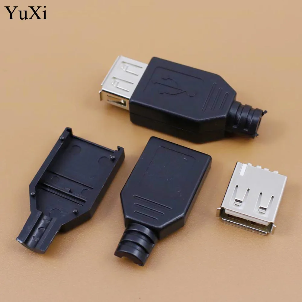 

YuXi hot New Type A Male A Female 2.0 USB 4 Pin Plug Socket Connector With Black Plastic Cover Solder type DIY Connector