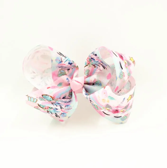 

Kimmy 32pcs Free shipping Boutique Unicorn hairbow for girls Floral Hairbow