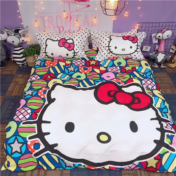 style1 Набор постельного белья из хлопка с рисунком hello kitty, пододеяльник, простыня, наволочка, мягкий, розовый, белый, клубника, король, королева, размер, Комплект постельного белья - Цвет: style1