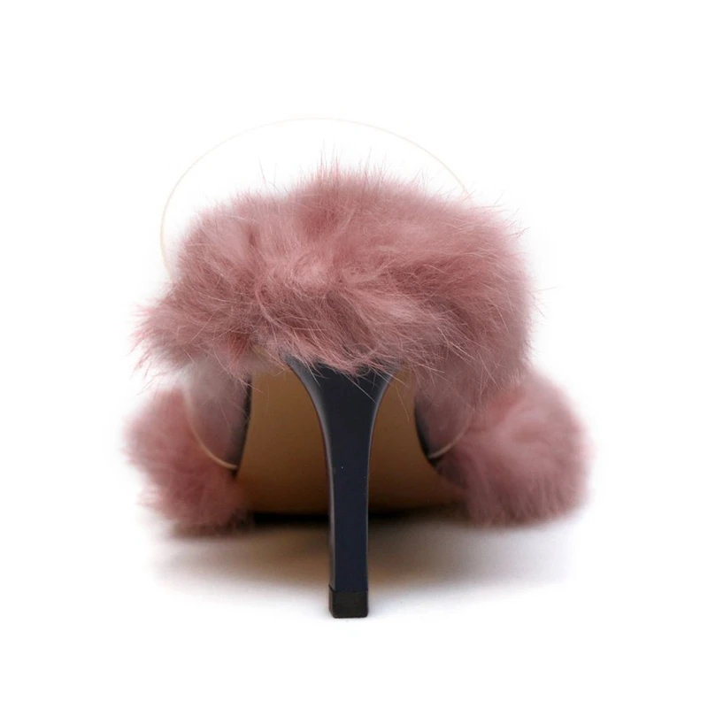 Girseaby/Брендовые женские шлепанцы из кроличьего меха плюшевые мюли ПВХ сандалии с