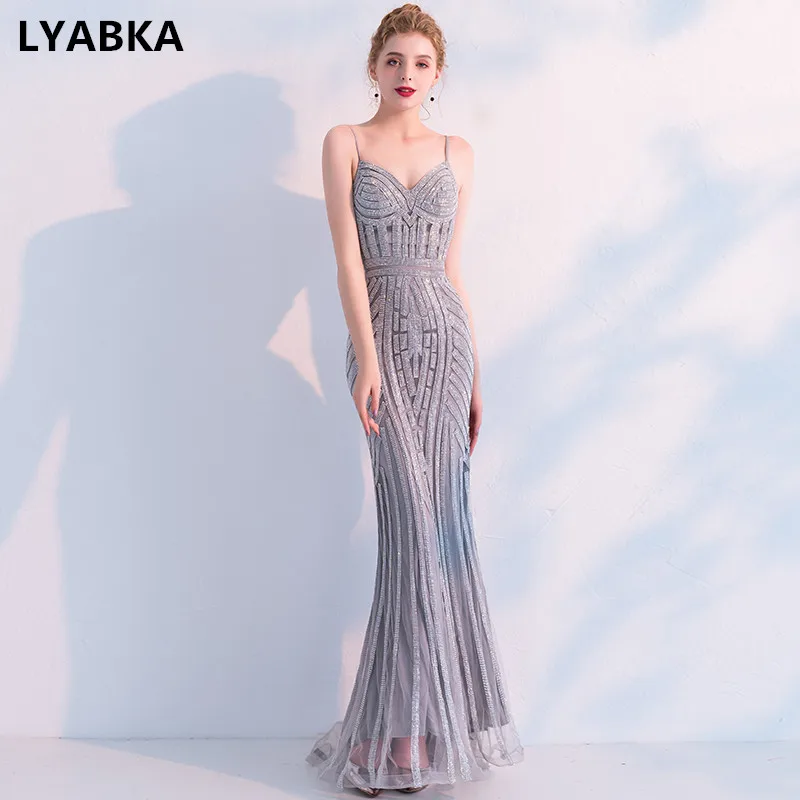 Женское вечернее платье русалка серое длинное 2019|Вечерние платья| |