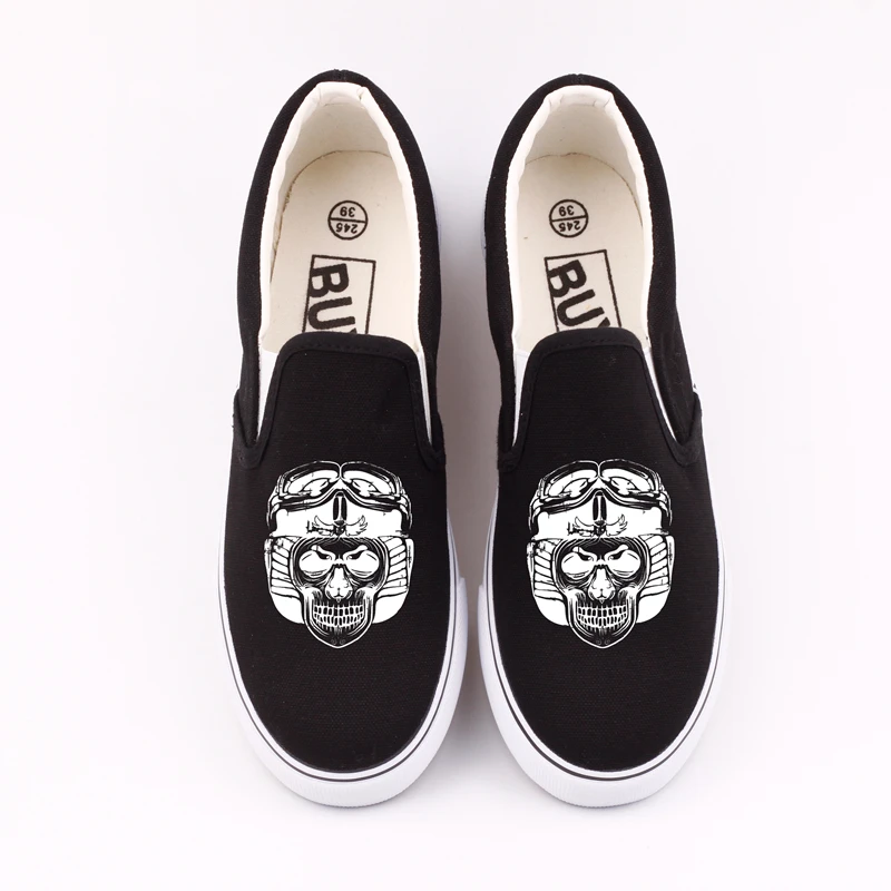 E-LOV Low Top Men Flat Canvas Shoes Graffiti Skeleton Head Cool Slip On Loafers Print Skull Tenis Espadrilles | Обувь