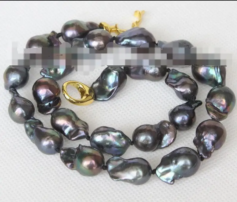 Красивый блеск 18 &quot17 мм барокко черный Возрожденный жемчуг Кеши ожерелье 36&quot |
