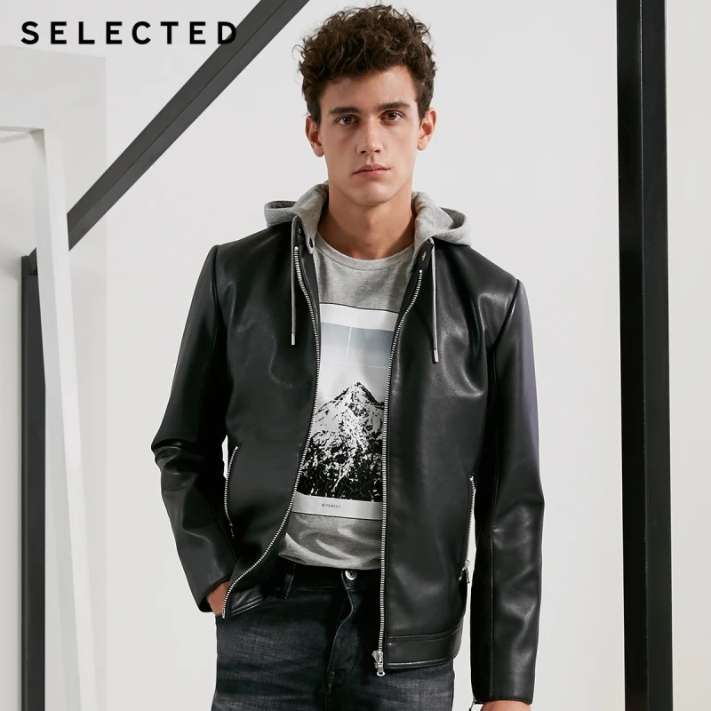 SELECTED long sleeve winter leisure removable cap men's PU jacket coat S | 4183P3511 Мужская одежда