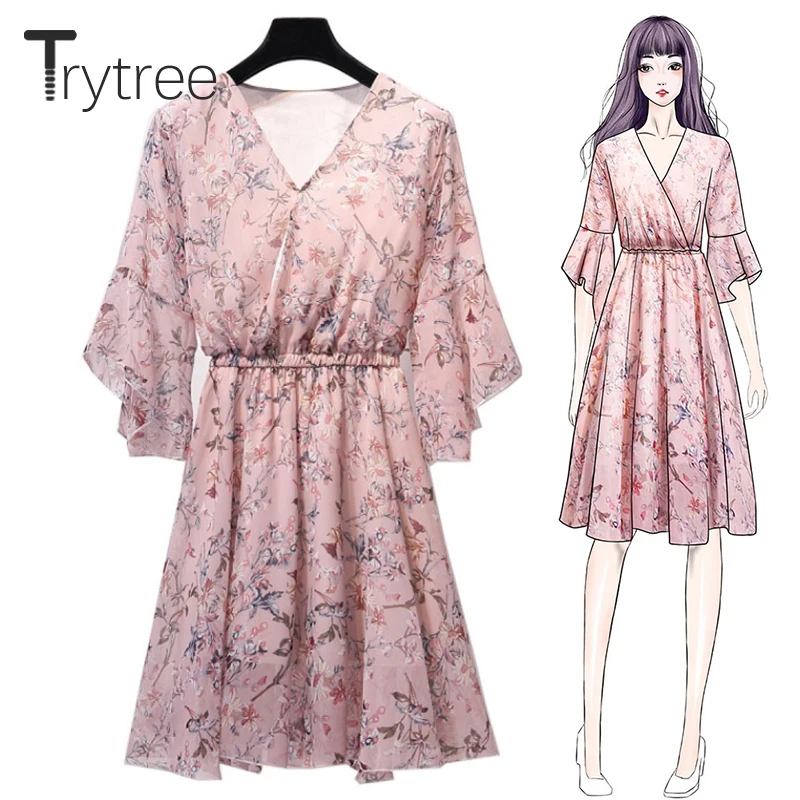 Женское Повседневное платье Trytree ТРАПЕЦИЕВИДНОЕ ПЛАТЬЕ до колена с v образным