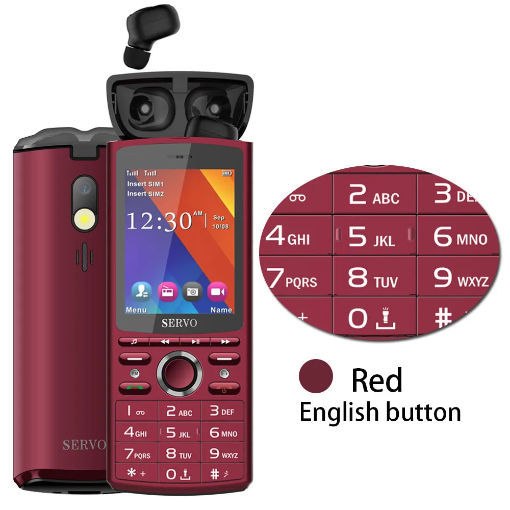 Red English button SERVO R25 2," мобильный телефон две sim-карты с TWS беспроводные наушники Bluetooth 5,0 сотовый телефон 6000 мАч банк питания GSM WCDMA GPRS - Цвет: Red English button