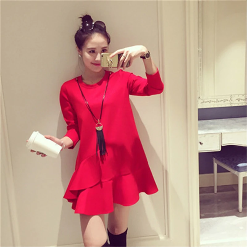 Одежда для беременных весной и осенью о-образным вырезом хлопок с длинным