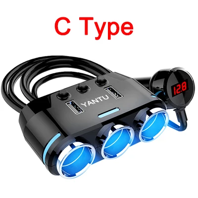12 V-24 V автомобильный прикуриватель с 3 разъемами, светодиодный usb-адаптер для зарядки, 1A 2.1A 100 W, монитор напряжения для телефона - Название цвета: Type C