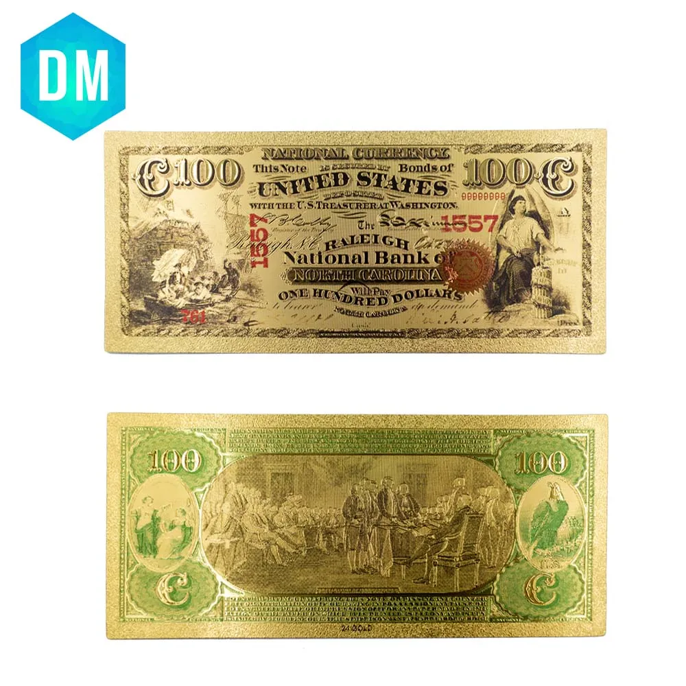 

Color USA Gold Banknotes 100 Dollar Banknote In 24k Gold 1875 Year's Fake Money For Collection