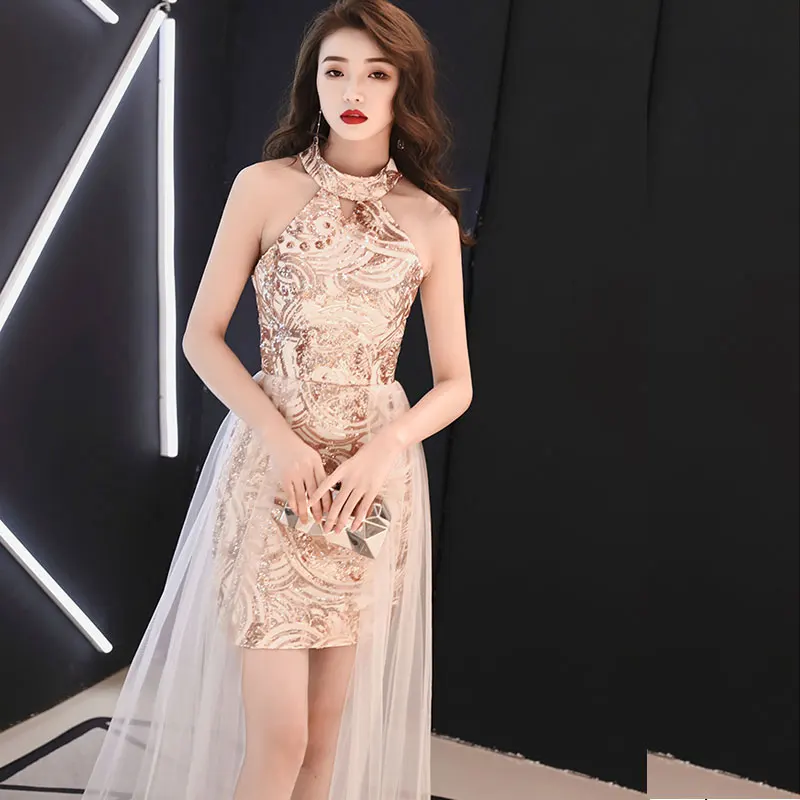 2019 элегантные тонкие вечерние платья без рукавов Тюль сексуальное короткое