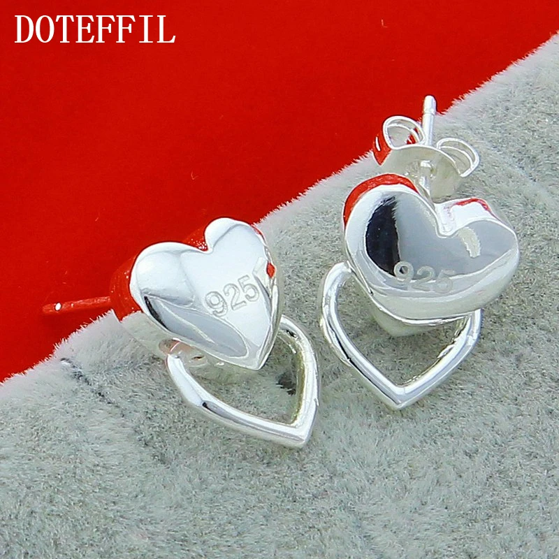 Женские серьги-гвоздики DOTEFFIL из стерлингового серебра 925 пробы в форме сердца для