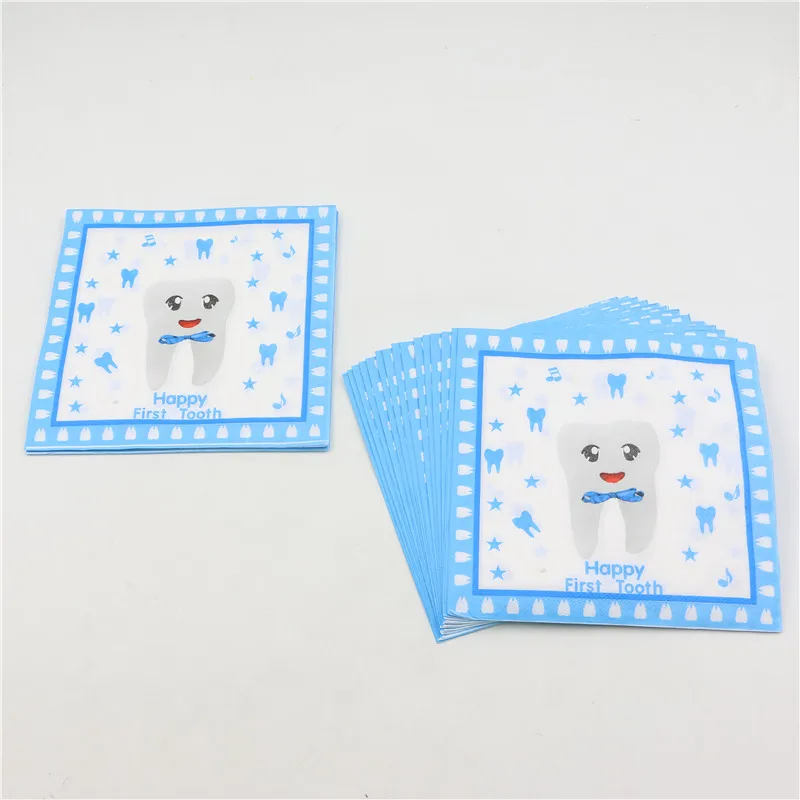 Синие счастливые первые зубные бумажные салфетки с рисунком для видов вечерние