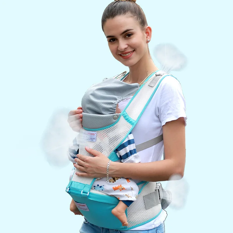 Sky blue-breathable От 0 до 36 месяцев для детей до 20 кг по самой низкой цене, летние Обувь с дышащей сеткой эргономичный Хипсит для переноски детей Рюкзак-кенгуру для малышей платье на бретельках Обёрточная бумага тазобедренного сустава, ремень на пояс - Цвет: Sky blue-breathable