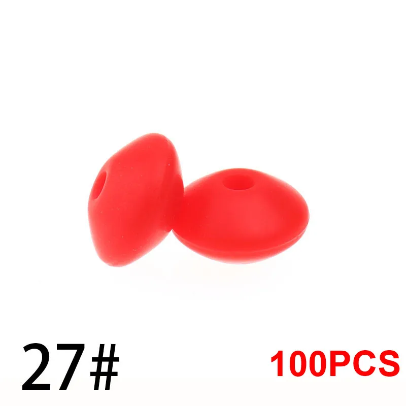 27 Strawberry Red QHBC 12*7 мм Прорезыватель для зубов 100 бусины в форме чечевицы силиконовый жемчуг BPA бесплатно детский кусающий Прорезыватель для зубов ожерелье пищевого класса мама игрушки для кормления - Цвет: 27 Strawberry Red