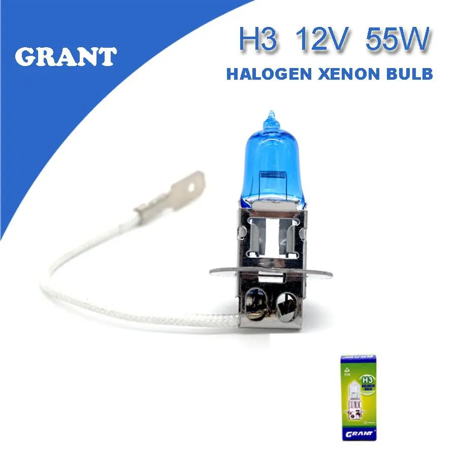 Grant 2 шт. H3 DC12V 55 Вт Галогенные ксеноновые лампы 6000 К Супер Белый фар замена