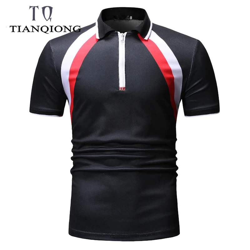 Мужская повседневная однотонная приталенная рубашка поло с коротким рукавом