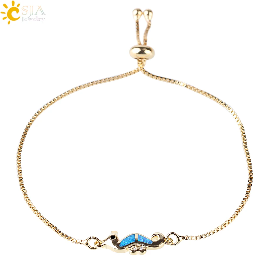 CSJA огненный опал морская лошадь животное браслет роскошный розовое золото цвет