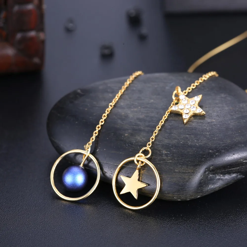Женские асимметричные серьги с кристаллами Swarovski круглые длинной цепочкой в