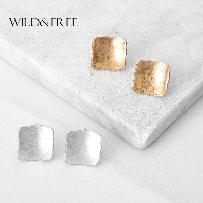 Женские Антикварные Золотые Квадратные серьги гвоздики винтажные простые