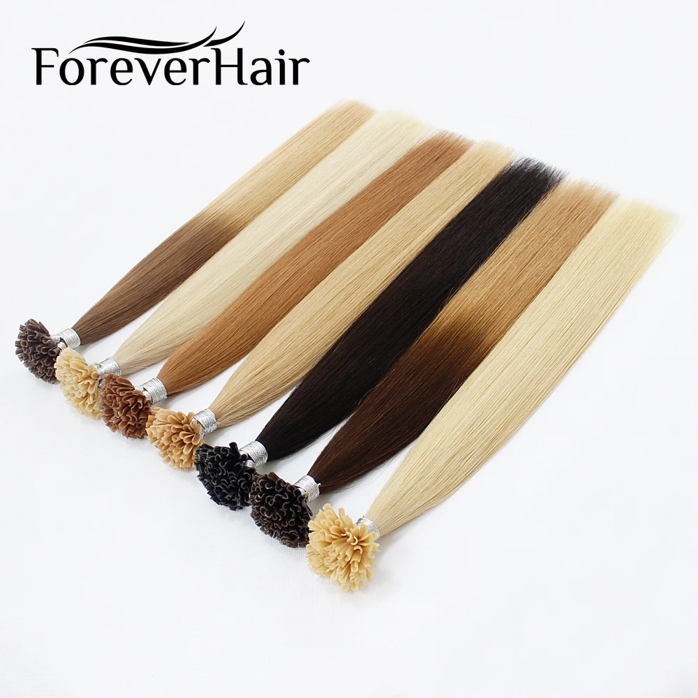FOREVER HAIR 0,8 г/локон 1" 18" 2" Remy накладные человеческие волосы для наращивания, европейские человеческие кератиновые u-образные накладные волосы, 50 шт