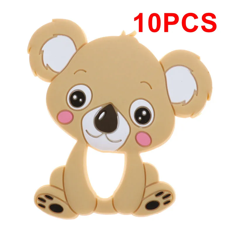 Koala-Dark Khaki Bpa бесплатно 10 шт. милый динозавр силиконовая Детская Подвеска-Прорезыватель для зубов ожерелье коала Дракон пищевой подарок для кормления Единорог енот - Цвет: Koala-Dark Khaki