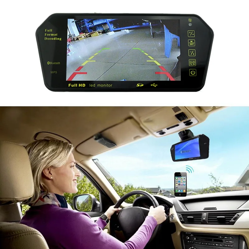 New Arrival 7&quot Bluetooth MP5 MP4 LCD Car Rearview Mirror Monitor Remote support rear camera USB/TF FM transmitter reverse | Автомобили